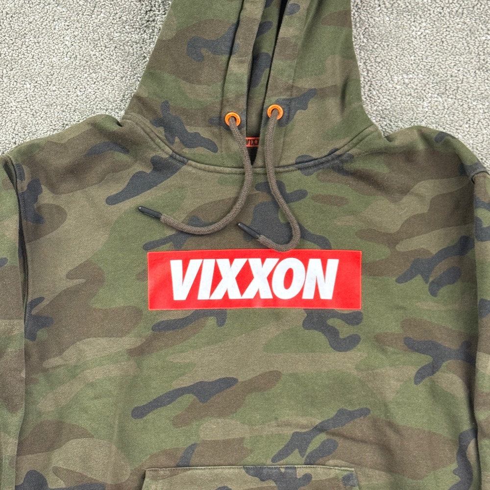 Vixxon Hoodie Womens Small Green Camo Box Logo Fleece Pullover Streetwear